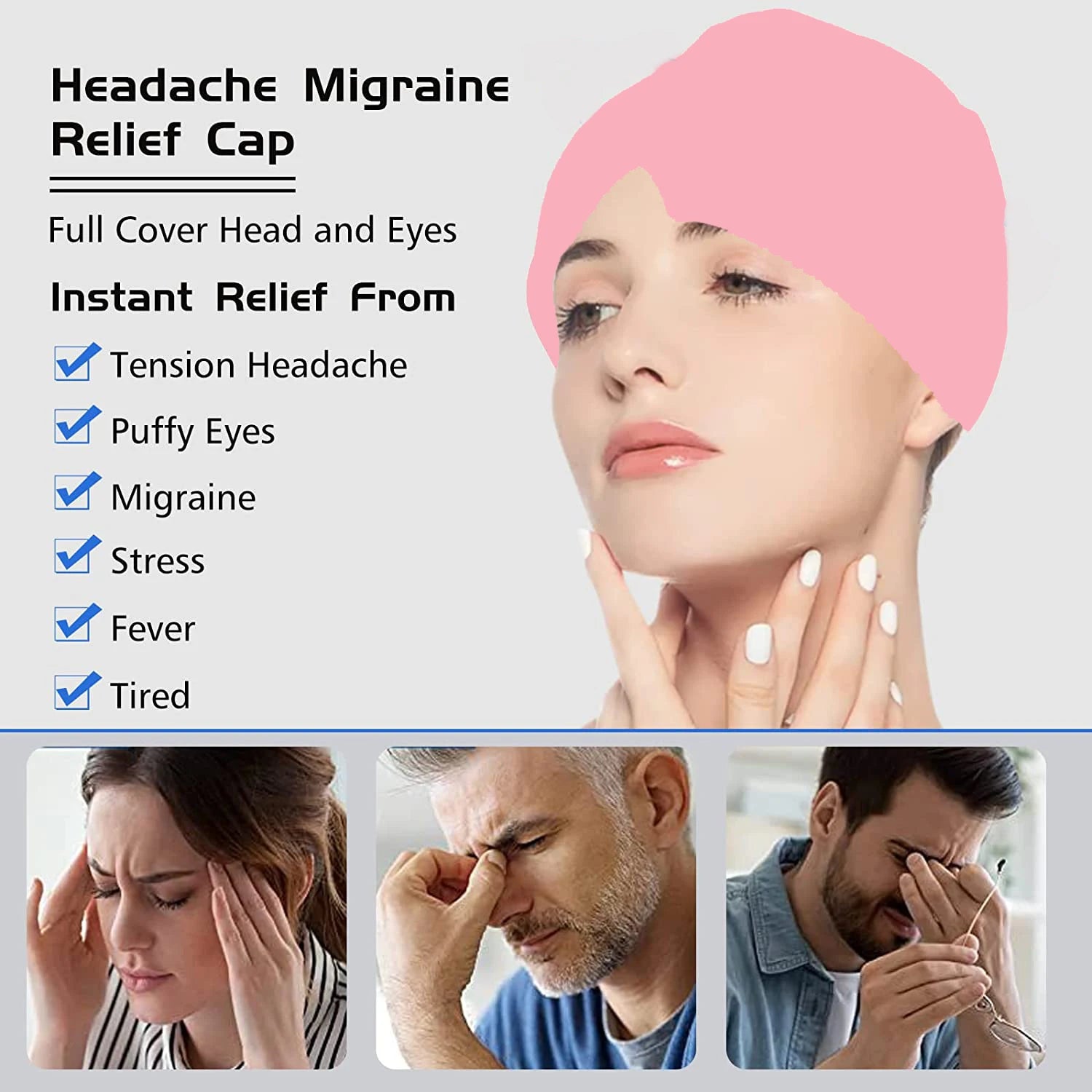 Relief Headgear Migraine Relief Cap Gel Ice Cap Cold Compress Therapy Cap Ice Head Wrap Pack Eye Mask for Pressure Relieve Pain